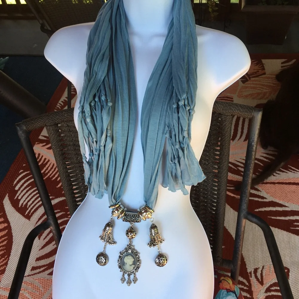 Blue Scarf with Cameo